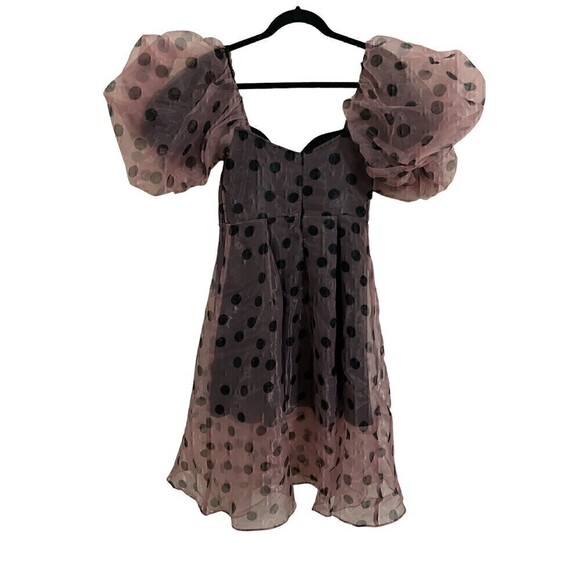 NEW Asos Dress Size 6 Women's Organza Overlay Puff Sleeve Midi Polka Dot Dress - Picture 2 of 7